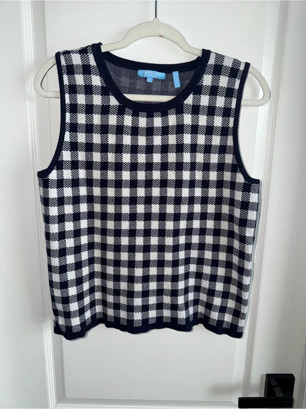 Draper James RSVP Gingham Knit Tank Top Navy White Sleeveless Womens Large